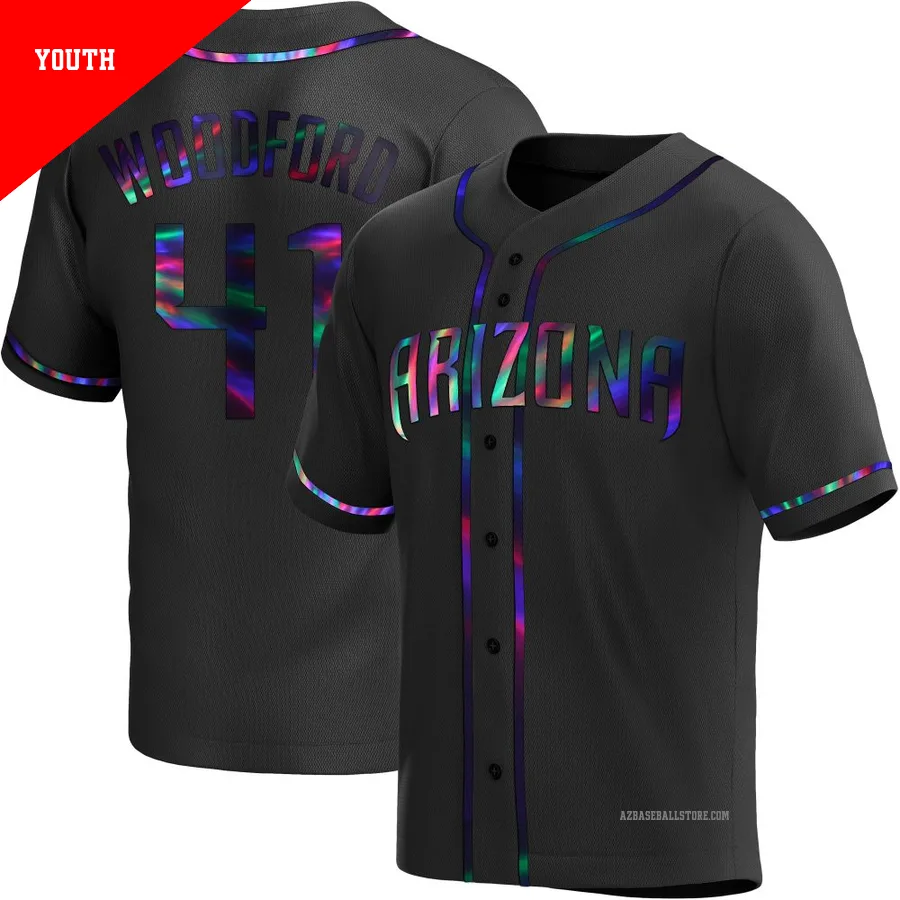 Youth Jake Woodford Arizona Diamondbacks ＃41 Black Replica - Holographic Alternate Jersey
